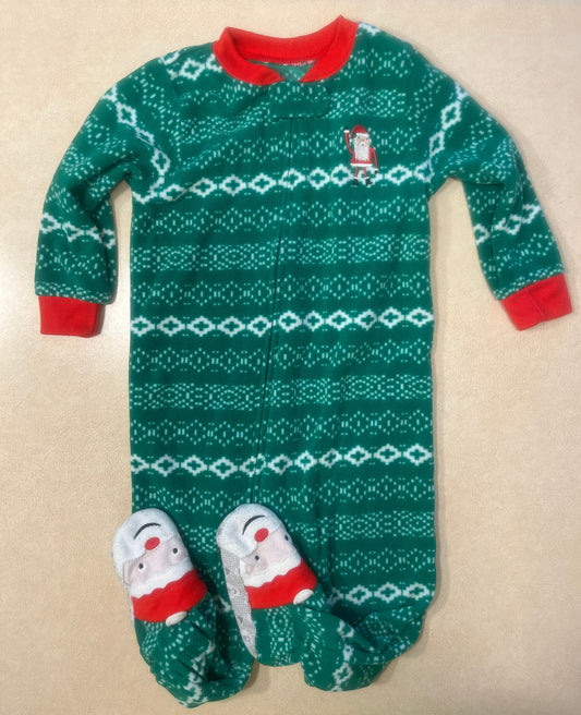 #200 Carter's Green Santa Fleece Pajamas 18m