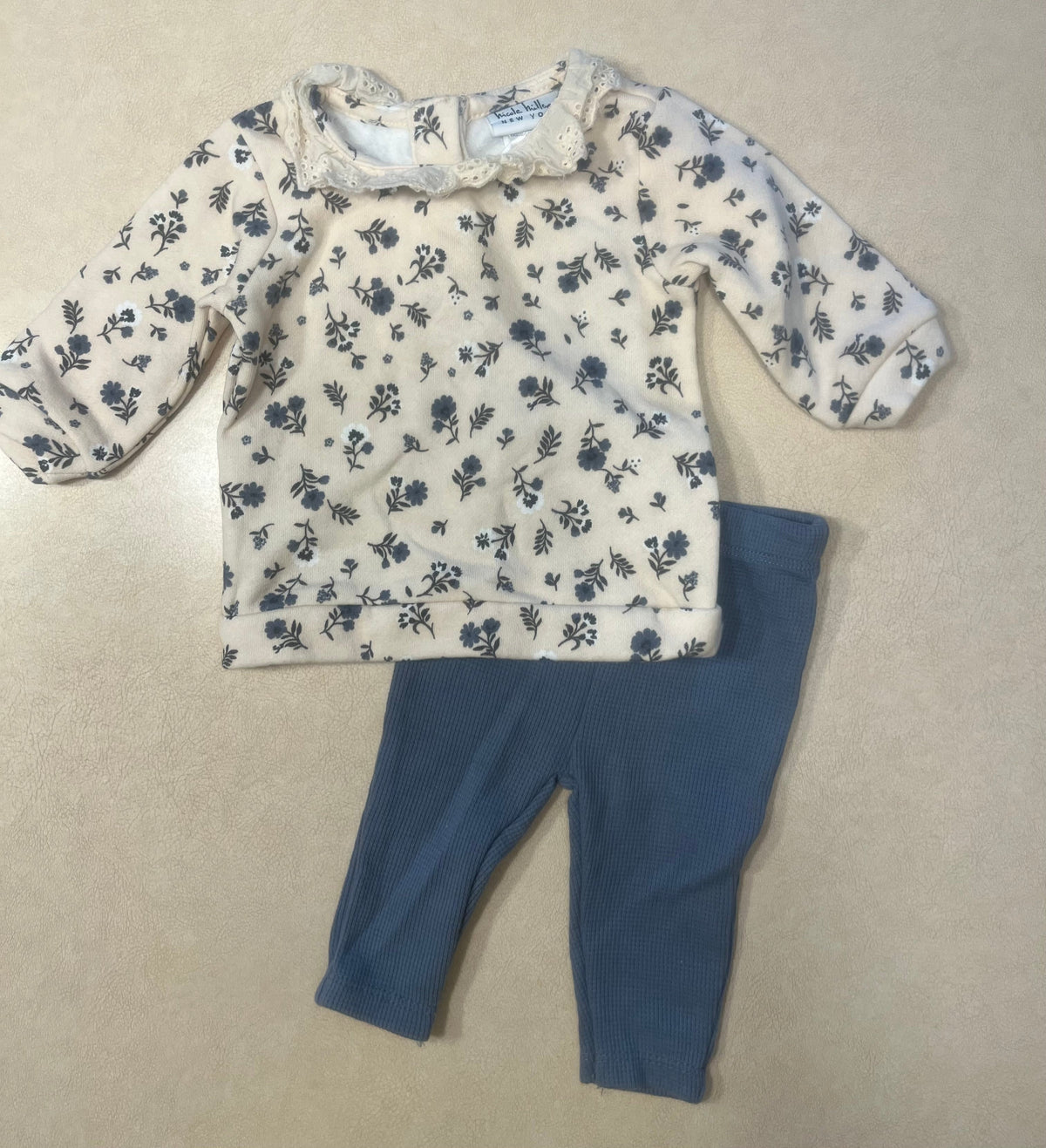#200 Nicole Miller Blue Floral Set Girls 3-6m