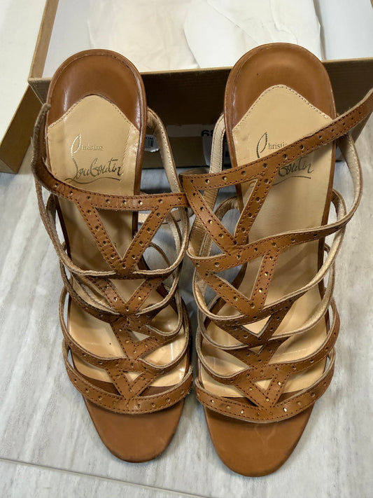 #110 Women’s  Christian Louboutin Authentic Calf & Gold Strappy Sandals – Size 38
