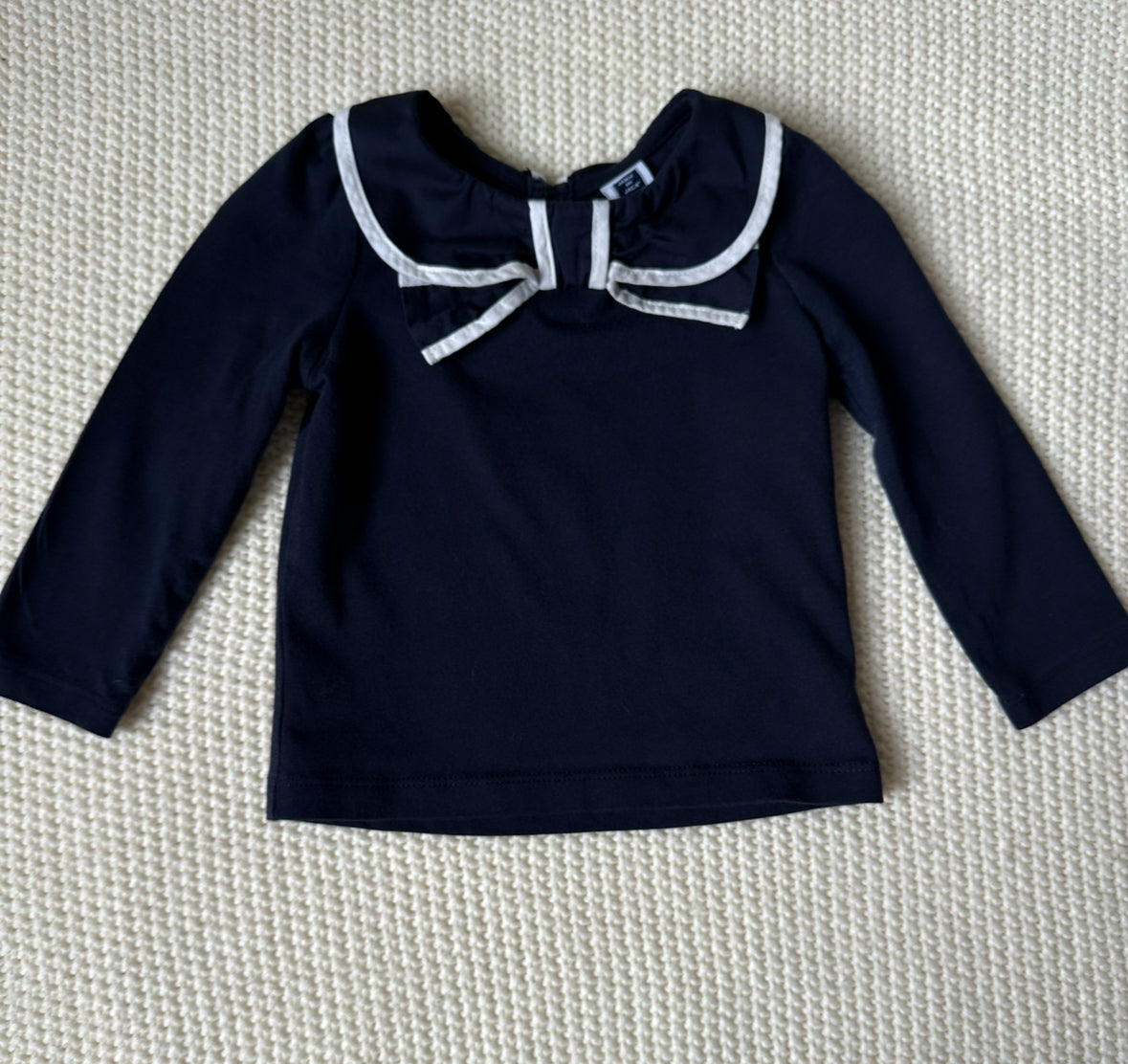 #93 Janie and Jack Bow Collar Navy Shirt Girls 12-18M