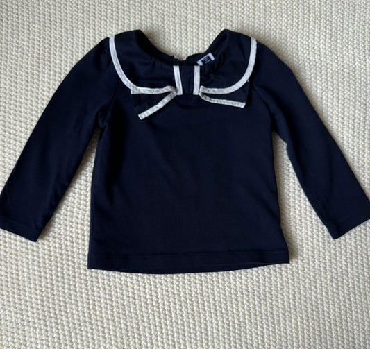 #93 Janie and Jack Bow Collar Navy Shirt Girls 12-18M