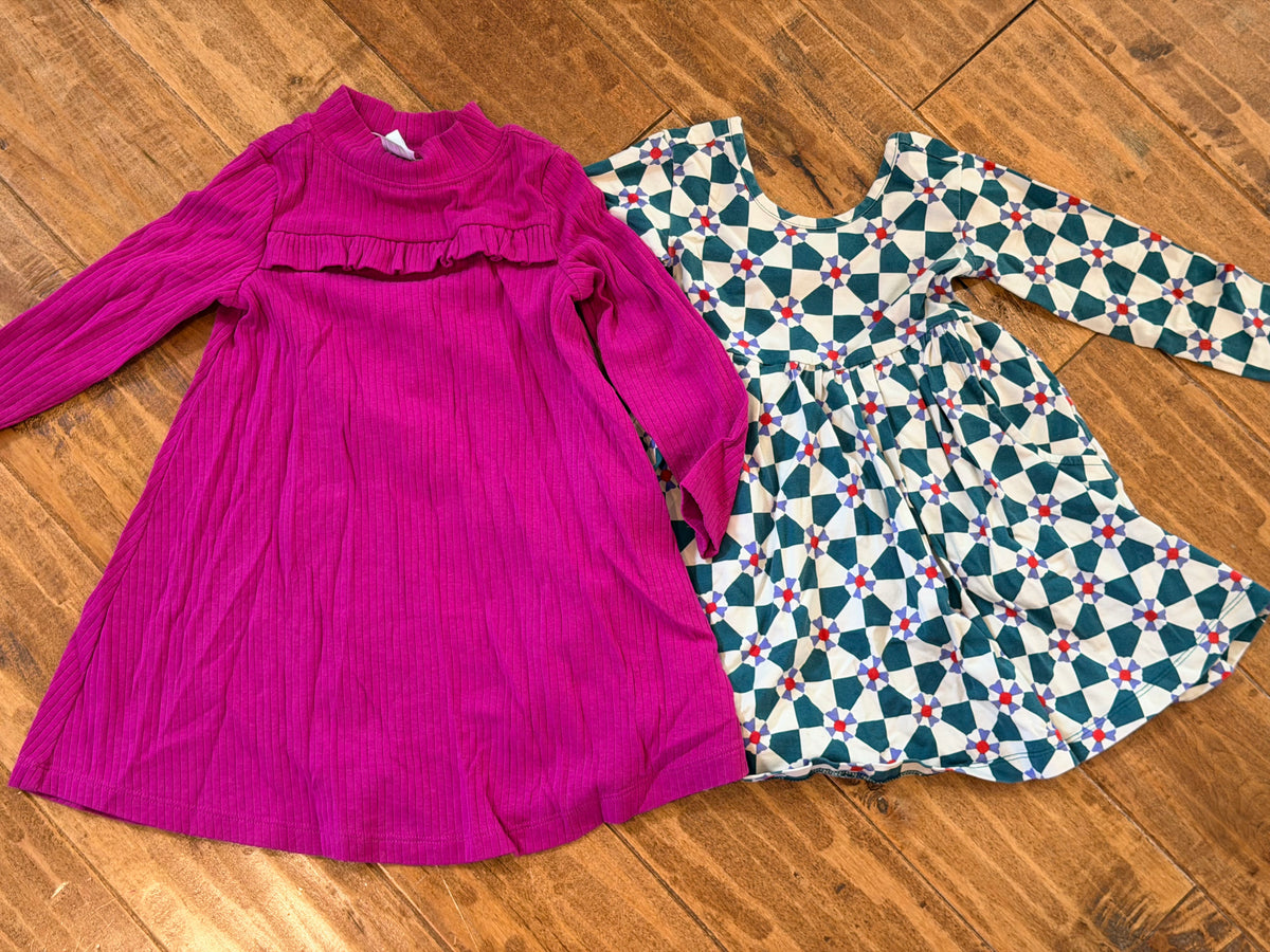 #99 Girls Hanna Andersson magenta and geometric print dresses size 3