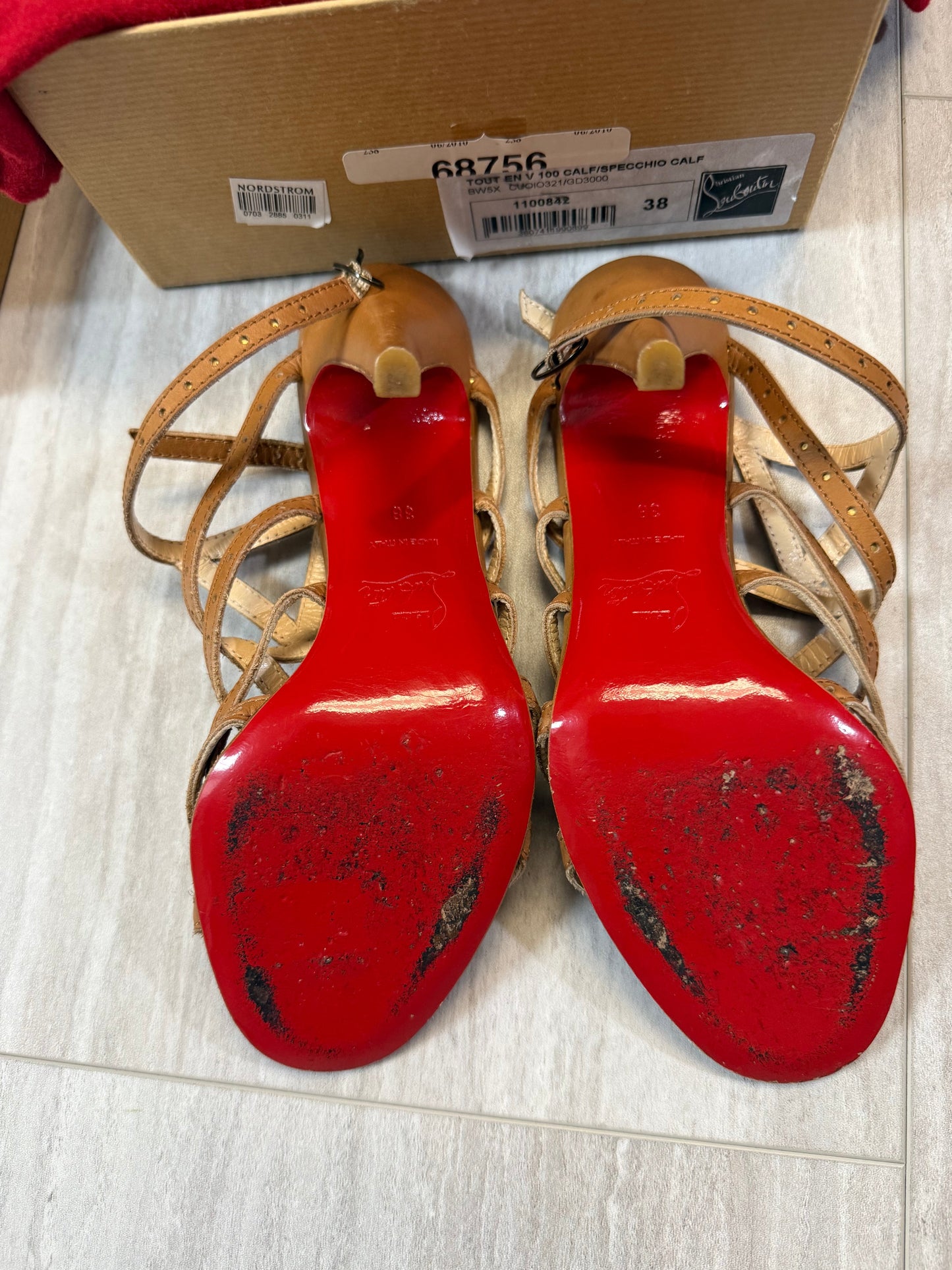 #17 REDUCED Christian Louboutin Beige Leather Strappy Ankle Strap Sandals Size 38