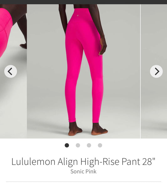 #133 Lululemon Sz 0 Align High Rise 28 inch Sonic Pink!
