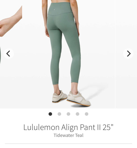 #133 Luluemon Sz 2 Align Pant 25 inch Tidewater Teal