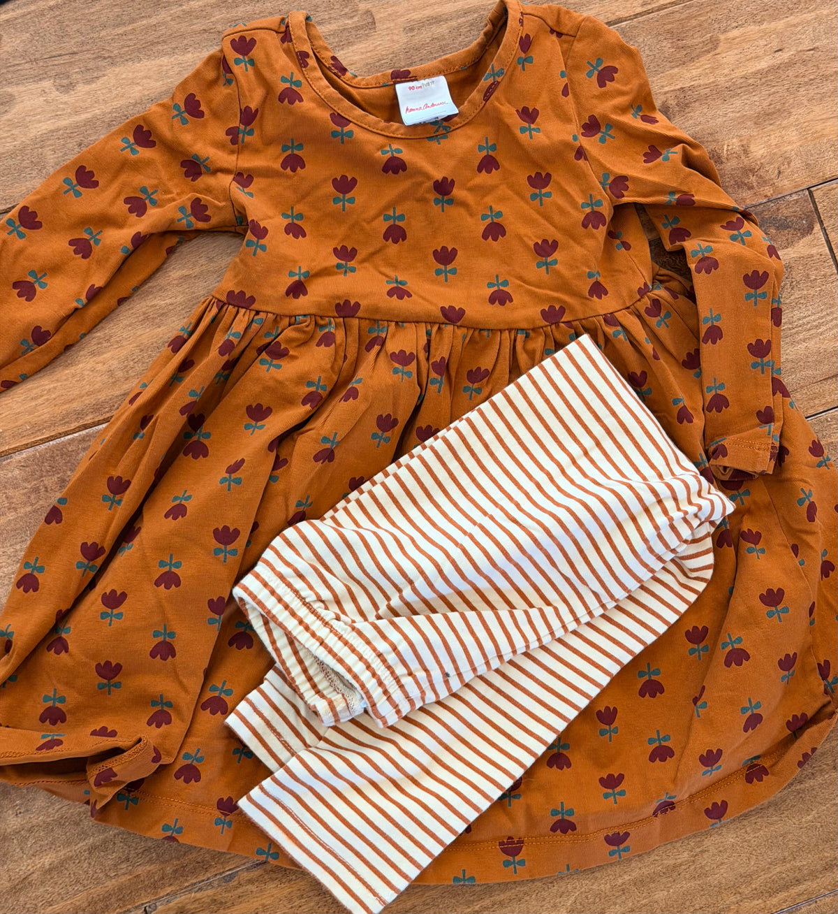 #99 Girls Hanna Andersson Orange with red flowers dress size 3