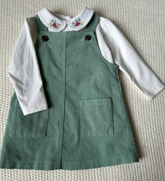 #93 Starting Out (Dillard's) Green Corduroy Jumper Outfit Girls 12M