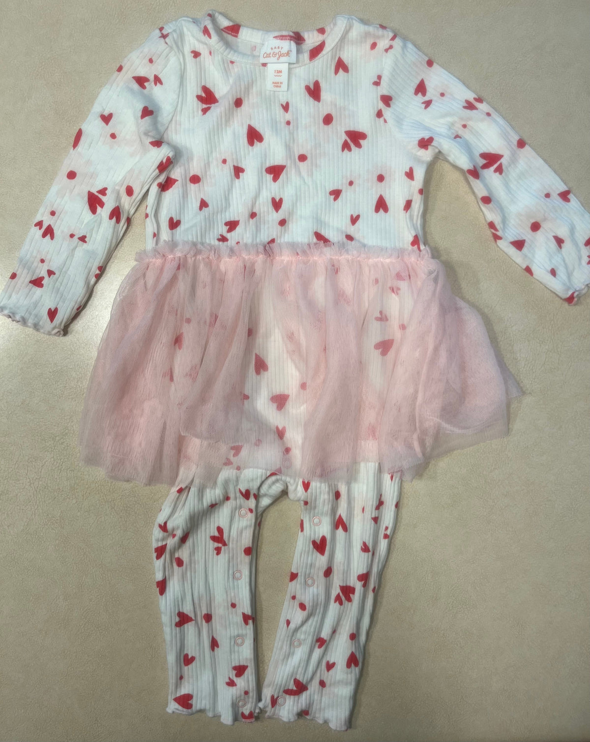 #200 Cat & Jack Heart Tutu Romper Girls 12m