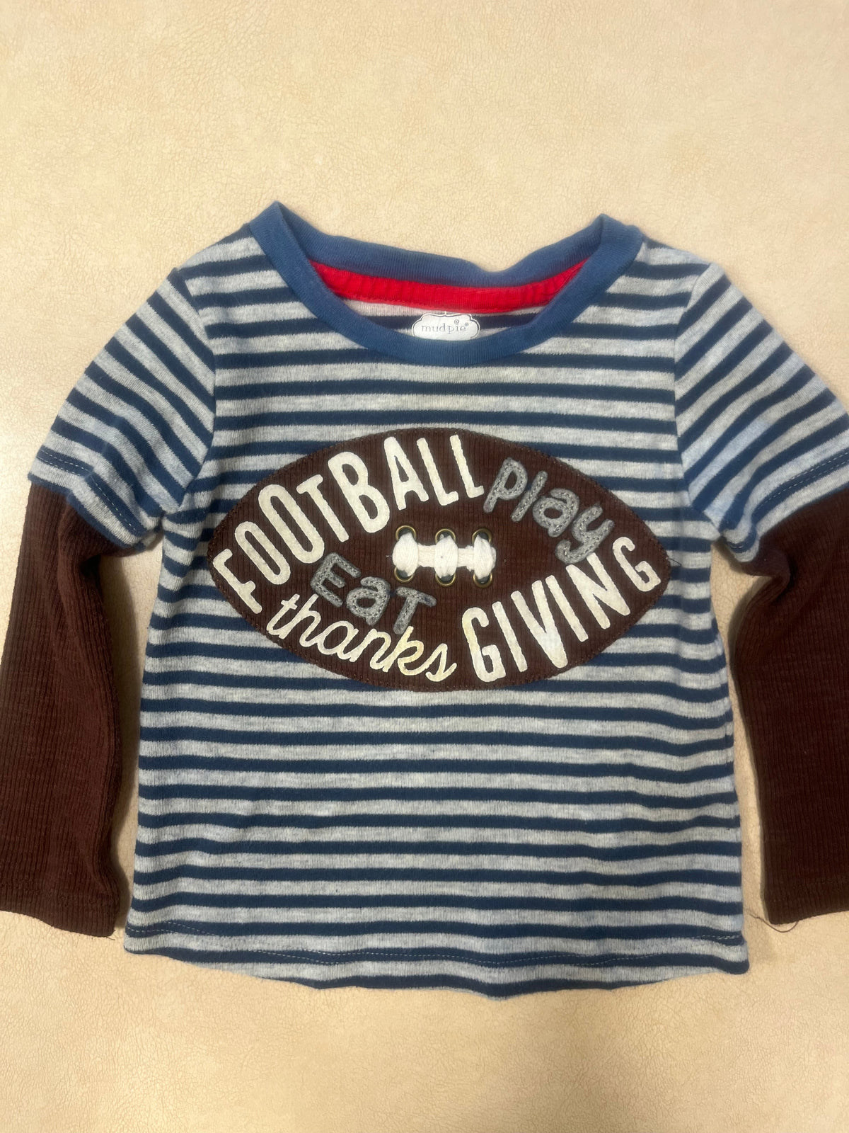 #200 Mud Pie Football/Thanksgiving Shirt Boys 12-18m