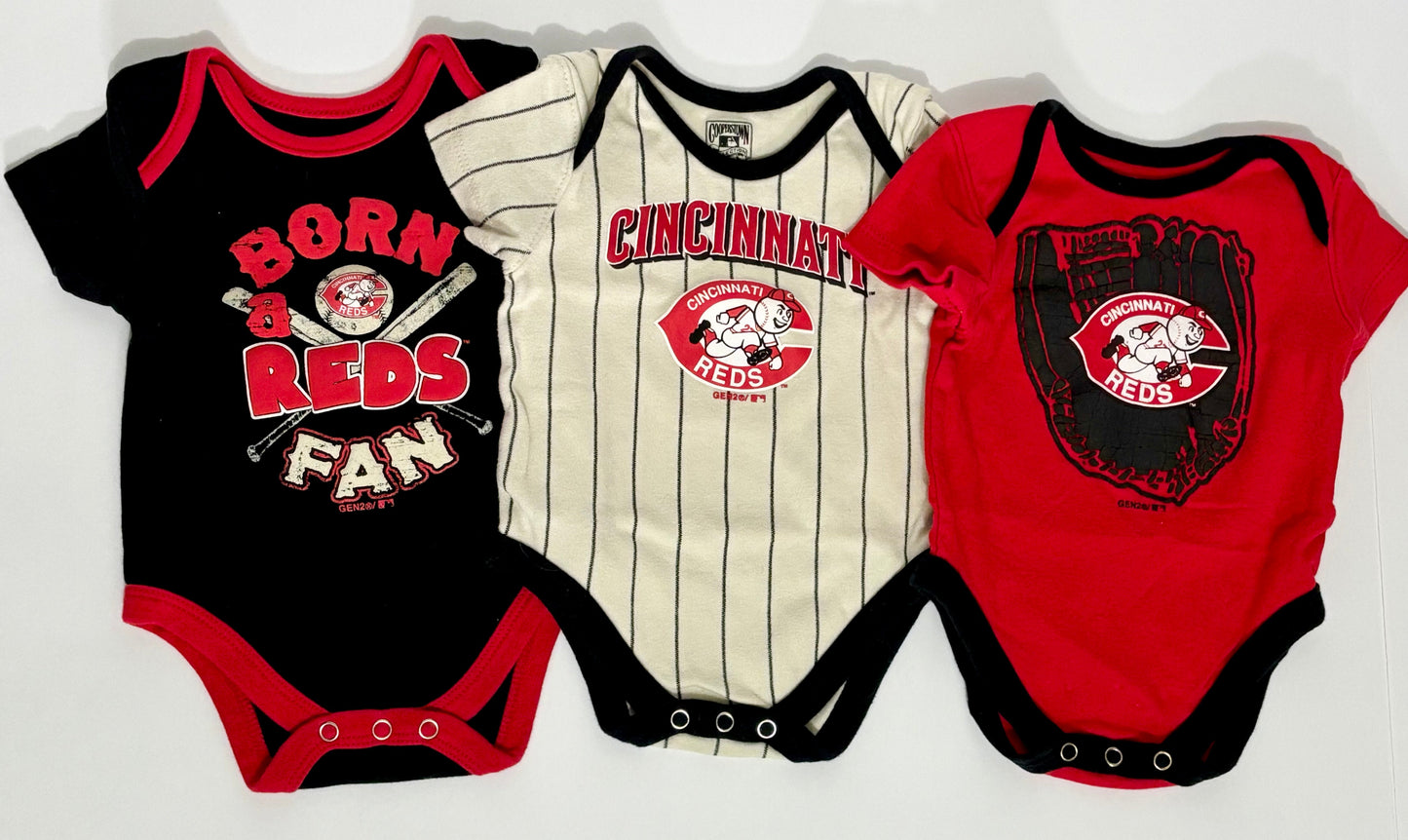#132 -REDUCED - Bundle of 3 Cincinnati Reds: Bodysuits/Onesies, 0-3M