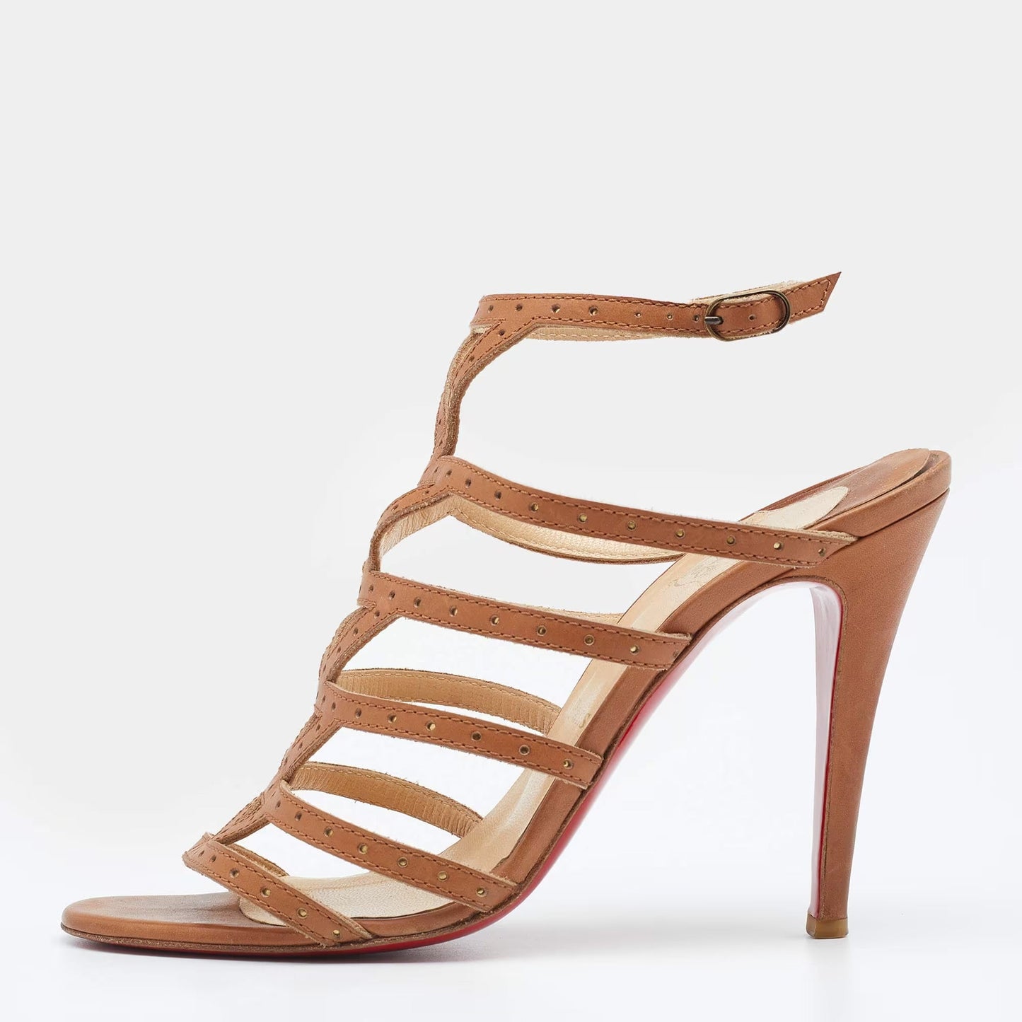 #17 REDUCED Christian Louboutin Beige Leather Strappy Ankle Strap Sandals Size 38