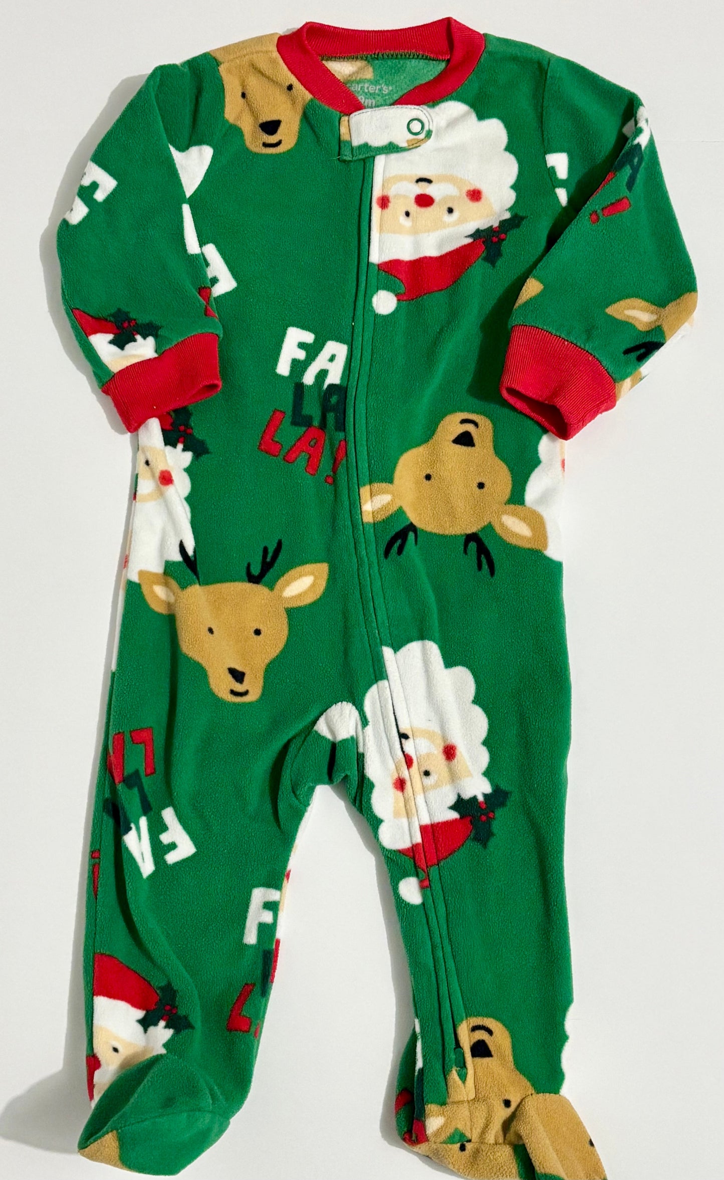 #132 - REDUCED- Carter's: Santa & Reindeer Zip-Up Sleeper Pajamas, 9M