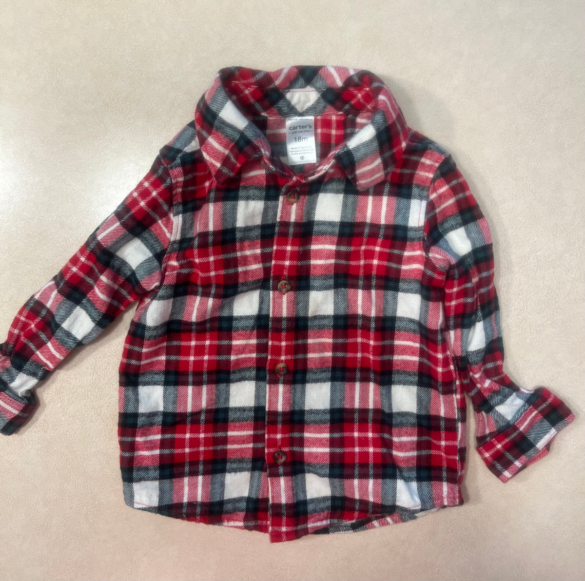 #200 Carter's Red Plaid Shirt Boys 18m