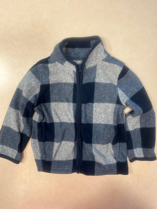#200 OshKosh Blue Plaid Fleece Sweatshirt Boys 18m