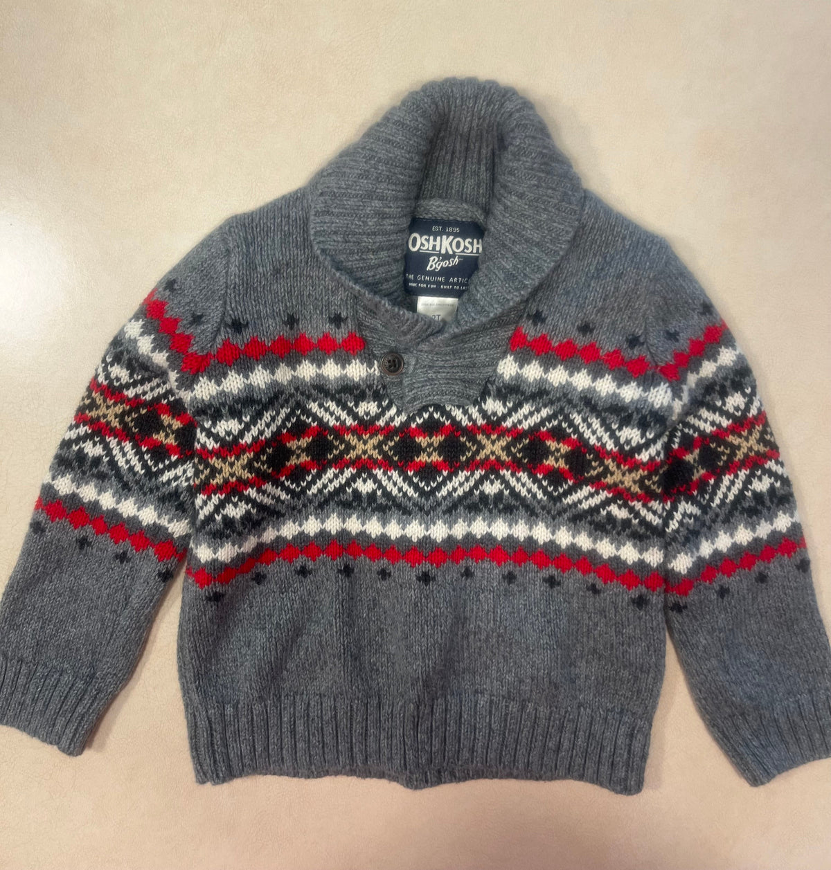 #200 OshKosh Red/Gray Sweater Boys 2T