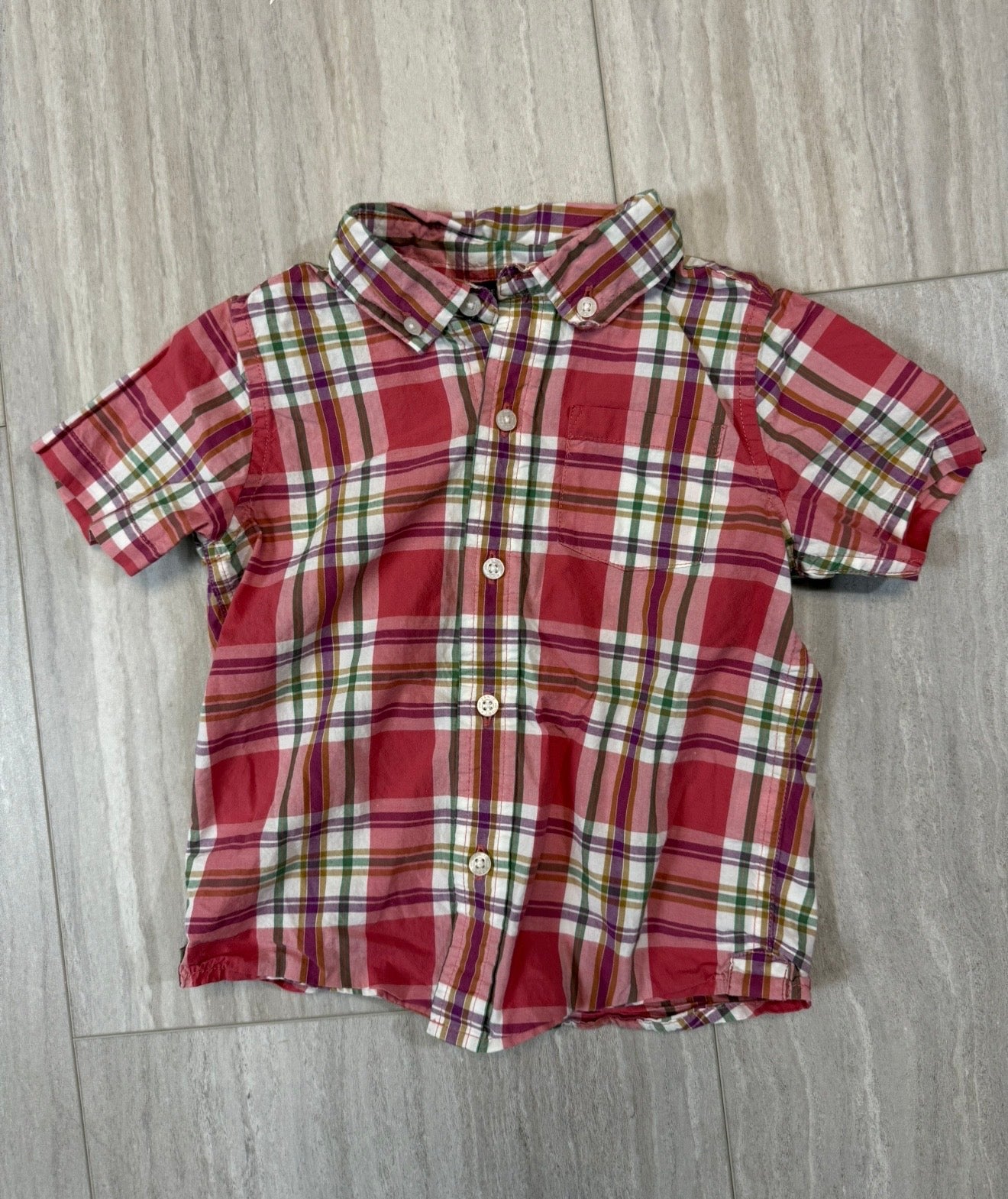 #17 Janie & Jack Plaid Short-sleeve Button Down Toddler Boy Pink Size 2T