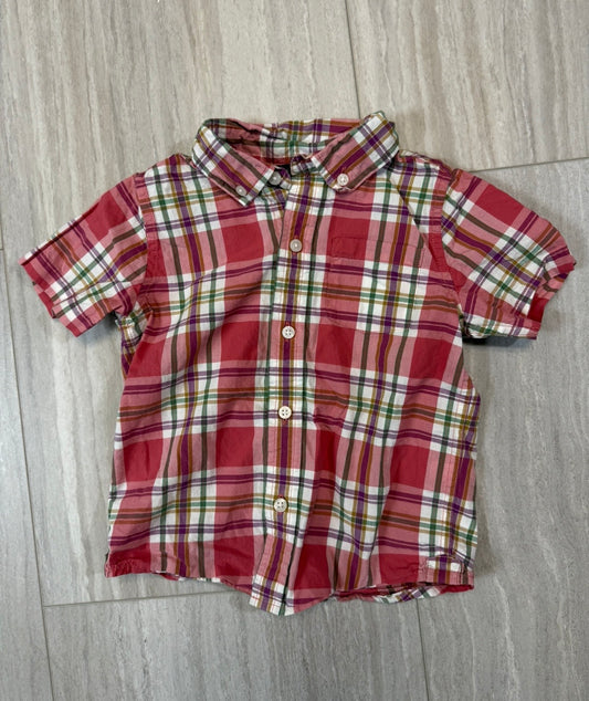 #17 Janie & Jack Plaid Short-sleeve Button Down Toddler Boy Pink Size 2T