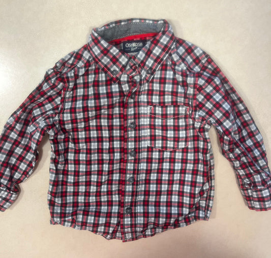 #200 OshKosh Red Plaid Shirt Boys 18m