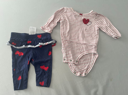 #211 REDUCED Carters 3m Heart Onesie and Ruffle Pants Set