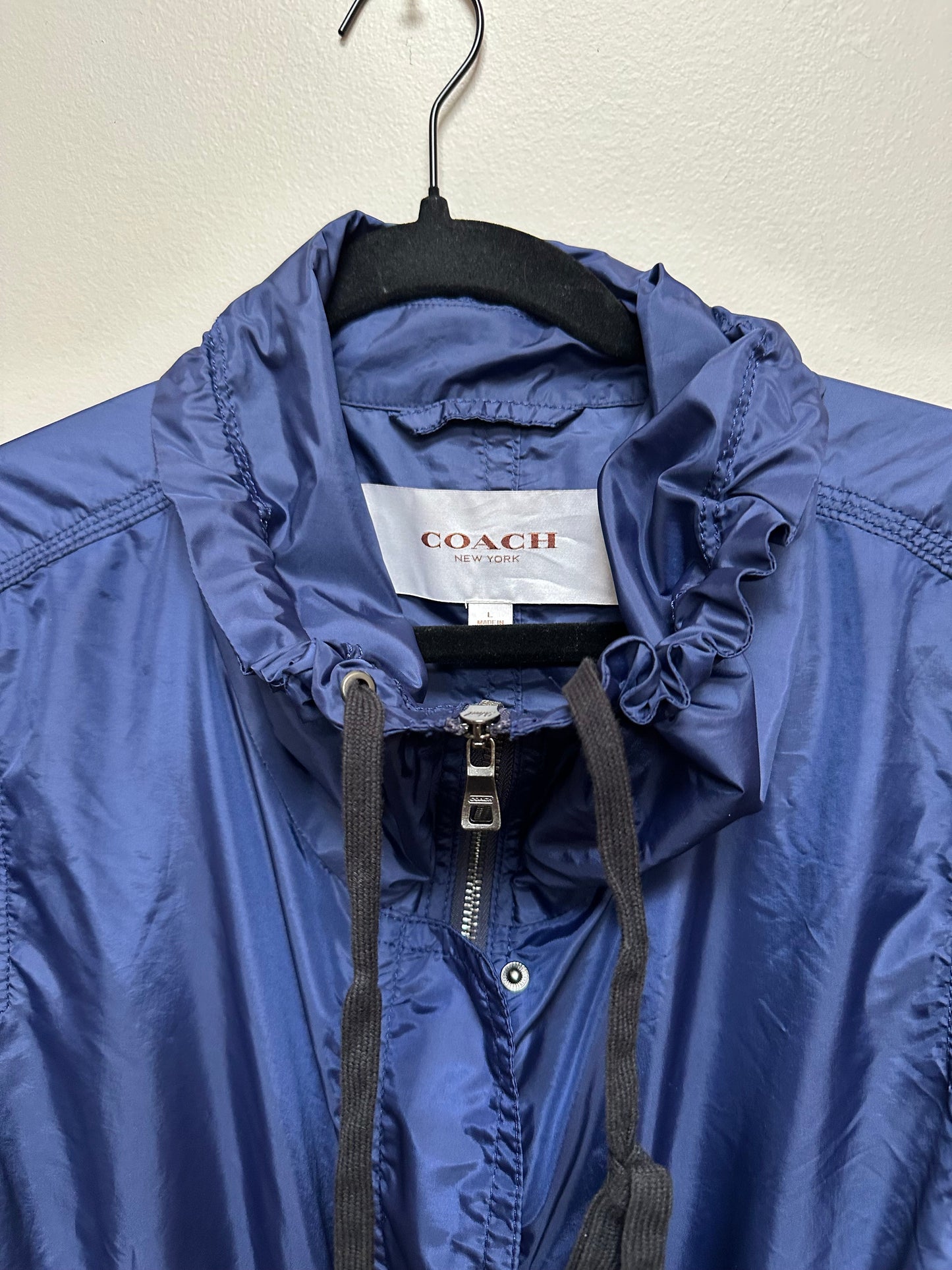 #133 Coach Sz Large Navy Rain Jacket