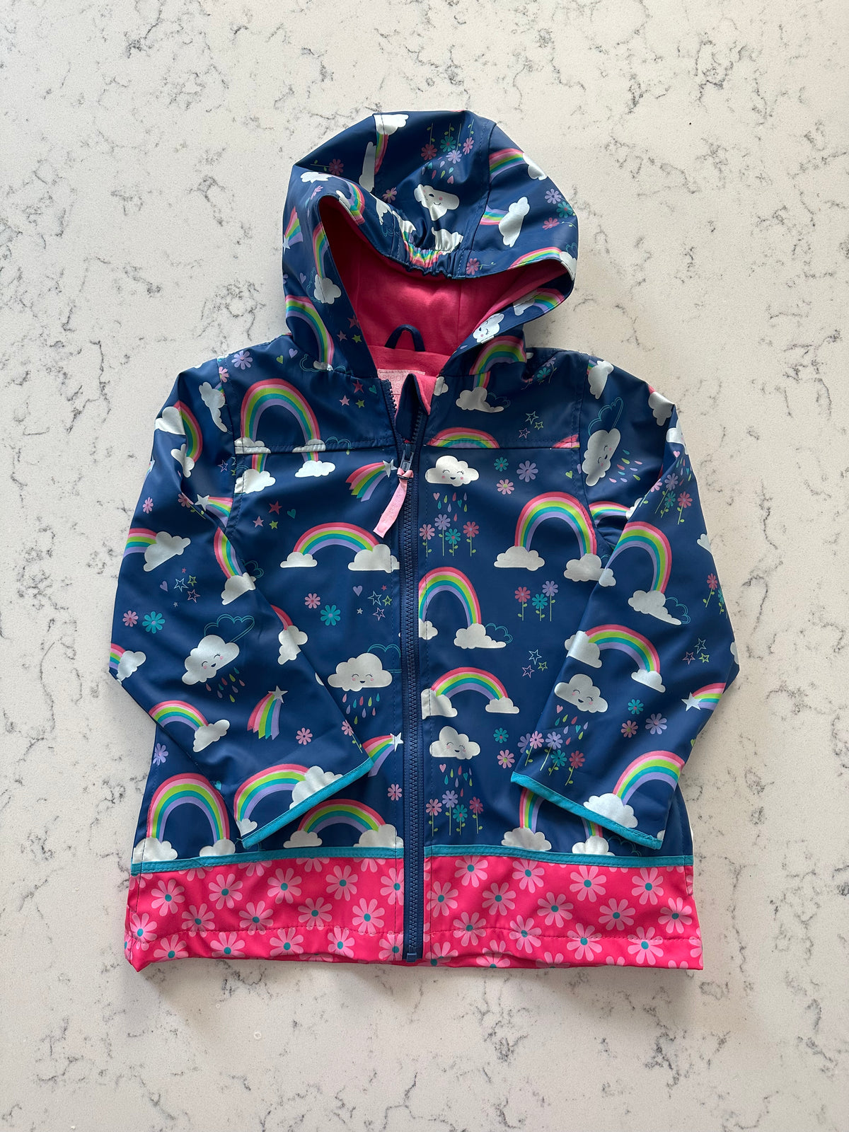 Seller 42, Stephen Joseph Rainbow Lined Raincoat, EUC, Girls Size 4/5