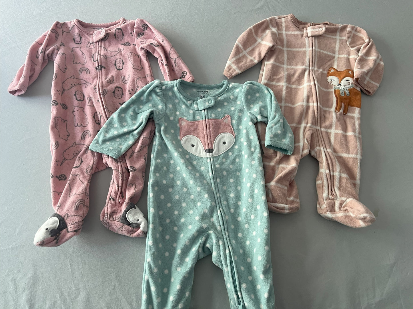 #211 REDUCED 6m Fleece Sleeper Set Penguins/Fox