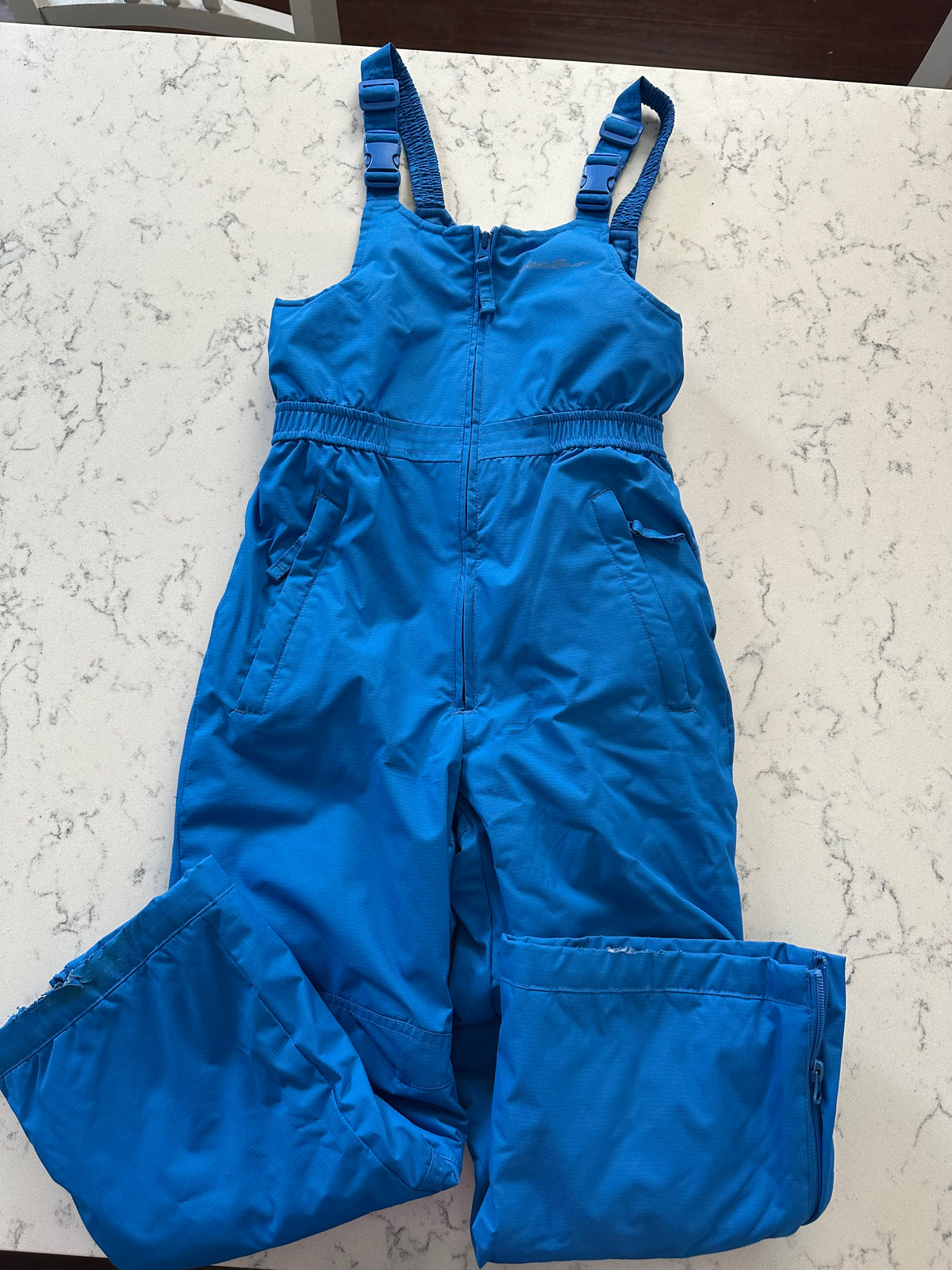 Seller 42, Eddie Bauer Insulated Blue Snow Bibs, Boys Size 7/8