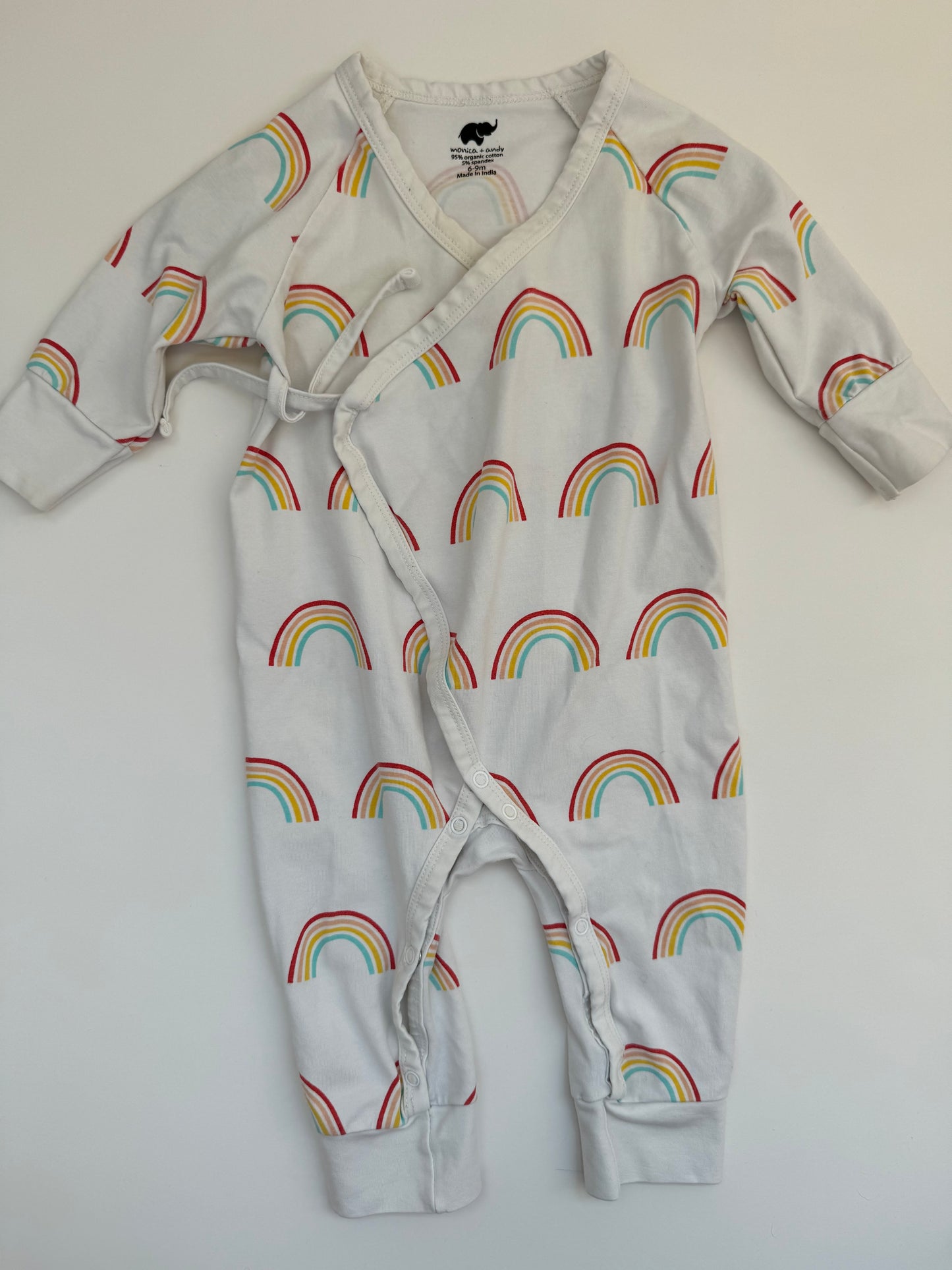 REDUCED #60B, 6-9m - Monica + Andy, kimono tie one-piece | rainbow | VGUC