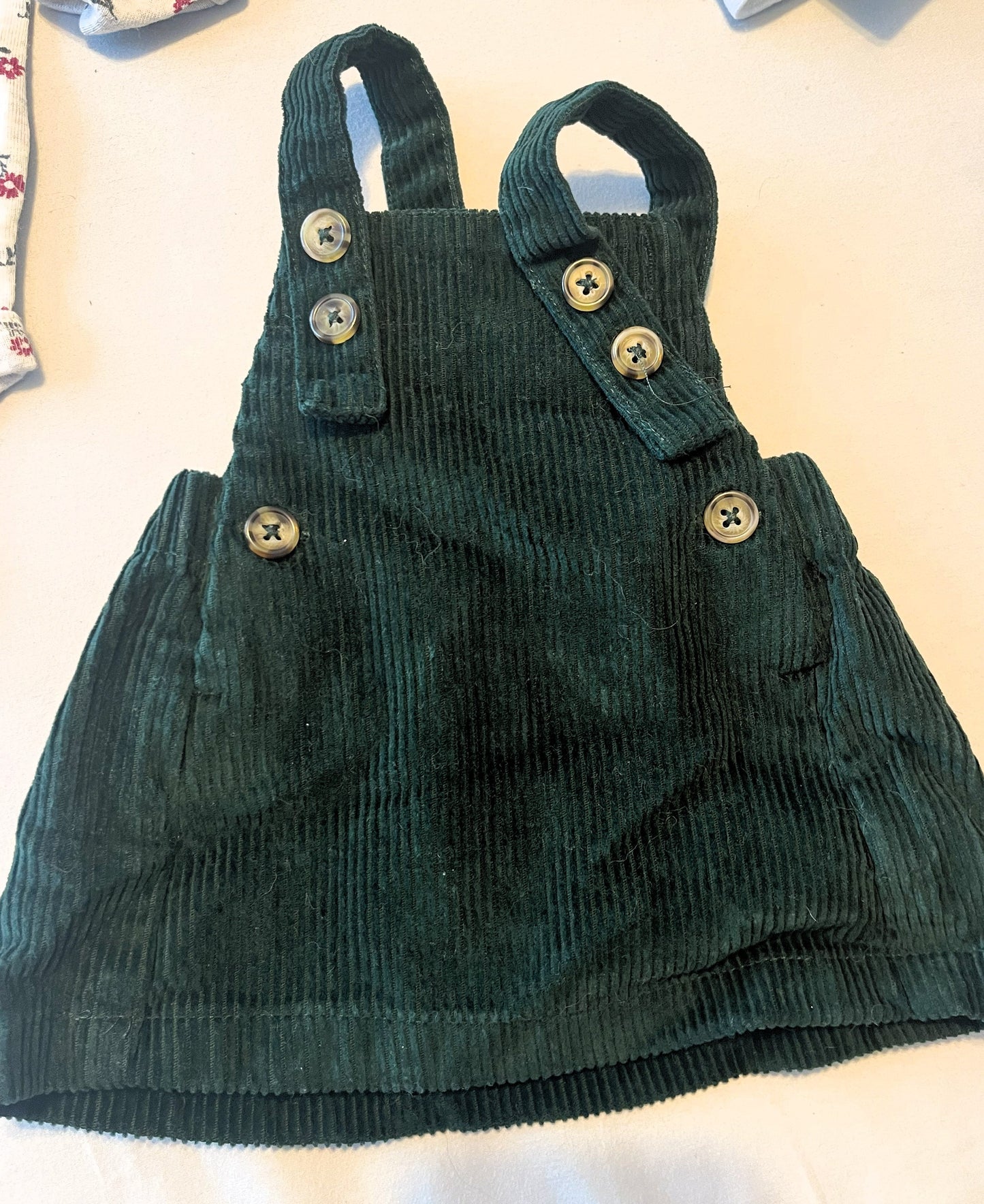 #211 REDUCED Carters NB Forest Green Courderoy Dress/Onesie/Tights