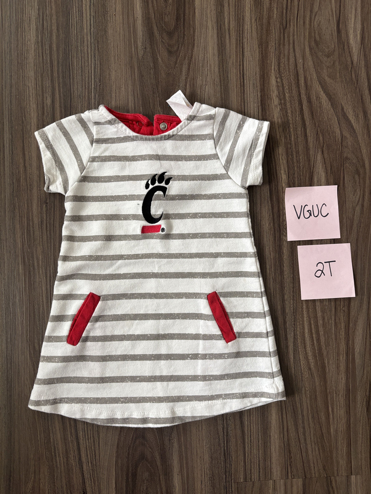 #138 - 2T VGUC UC Bearcats Grey/White Striped Dress