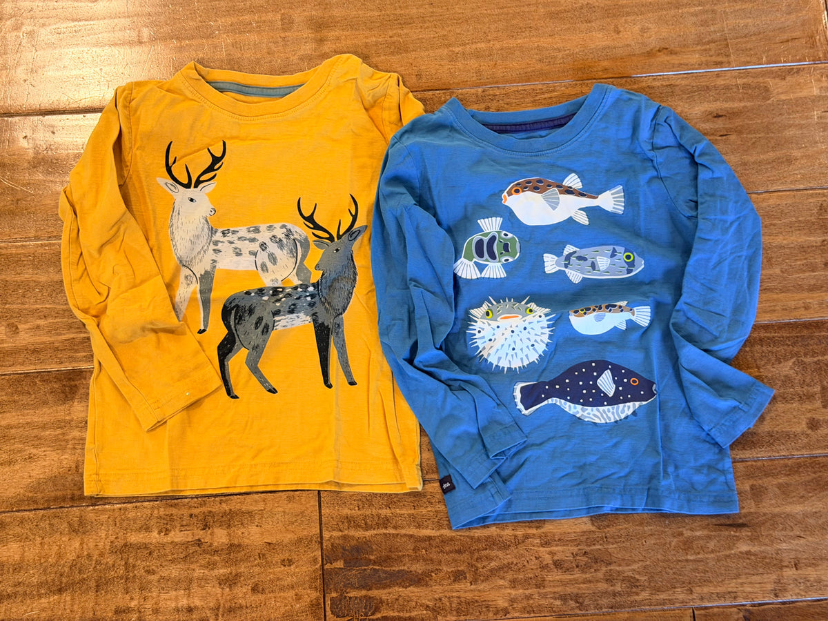 #99 boys tea collection deer and fish long sleeve shirts size 5