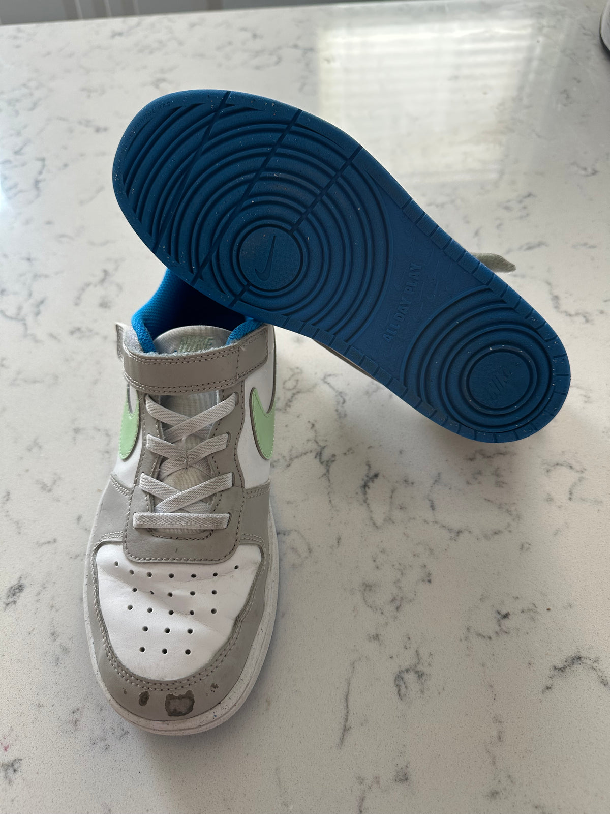 Seller 42, Nike Gym Shoe, Gray/White/Blue/lt Green, Boys Size 3