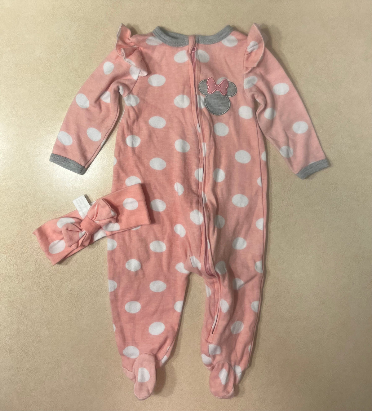 #200 Disney Baby Pink Polka Dot Pajamas with Bow Girls 9m