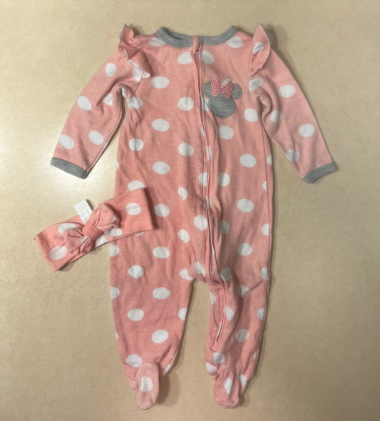 #200 Disney Baby Pink Polka Dot Pajamas with Bow Girls 9m