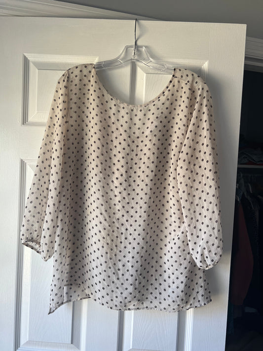 **REDUCED** Sweet Pea by New York and Company Women's Cream and Black Polka Dot Blouse Size L