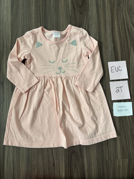 #138 - 2T EUC Hanna Andersson Pink Cat Face Dress