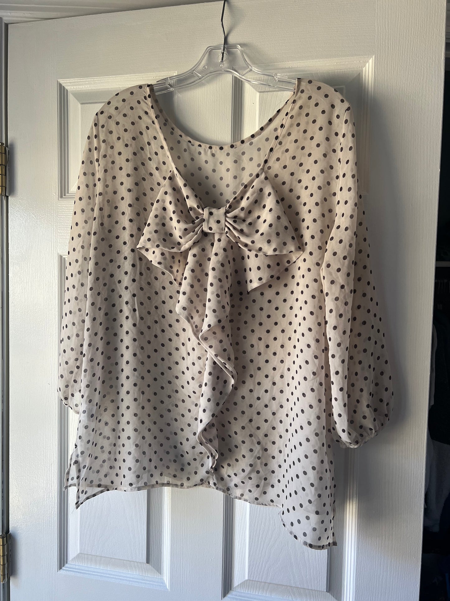 **REDUCED** Sweet Pea by New York and Company Women's Cream and Black Polka Dot Blouse Size L