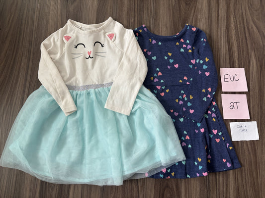 #138 - 2T EUC Cat & Jack Dresses (2) (blue tulle cat face + blue hearts)