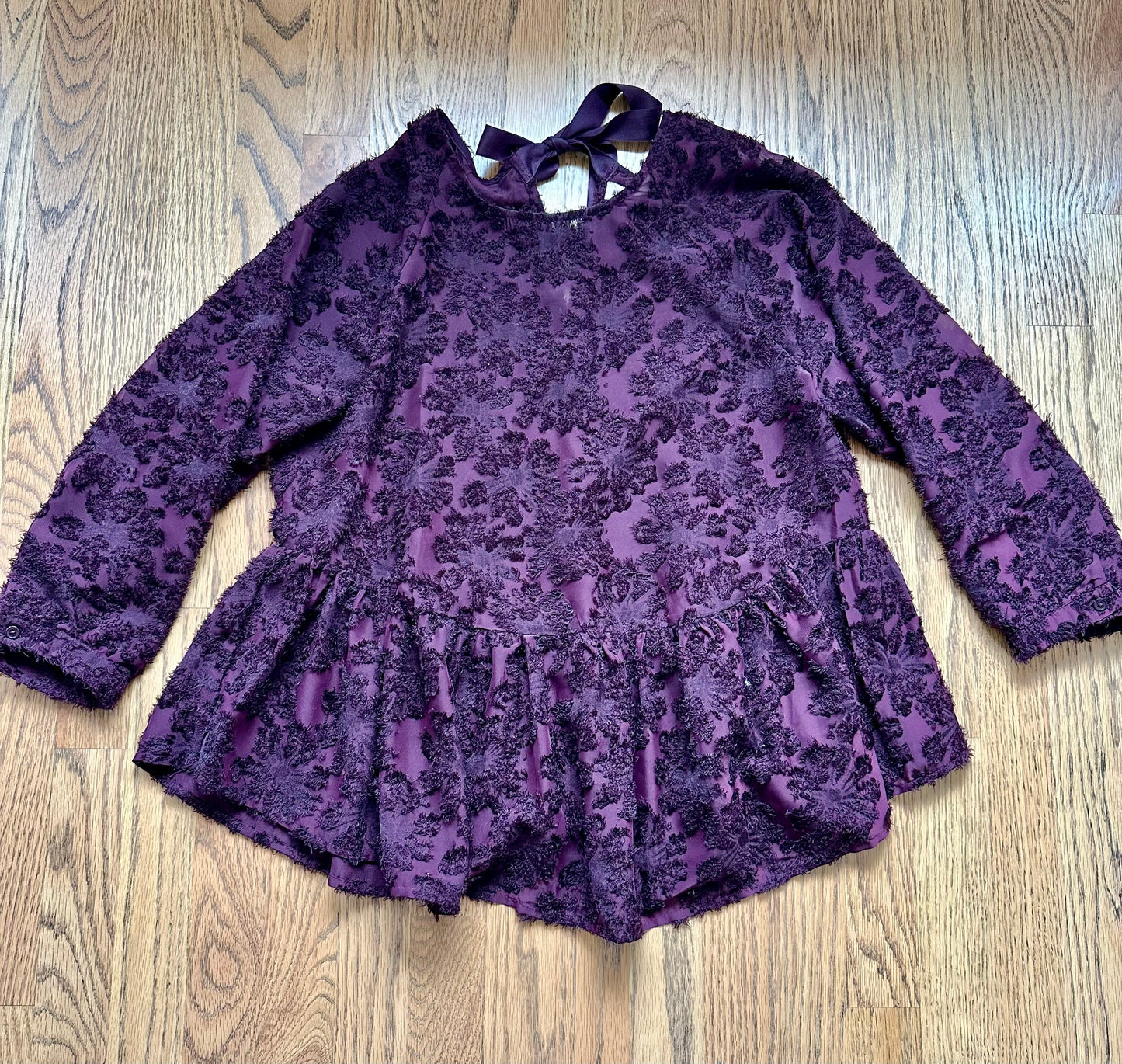 #198- Women’s, Alter’d State, Lace Peplum Blouse with Bow-Tie Back- Large