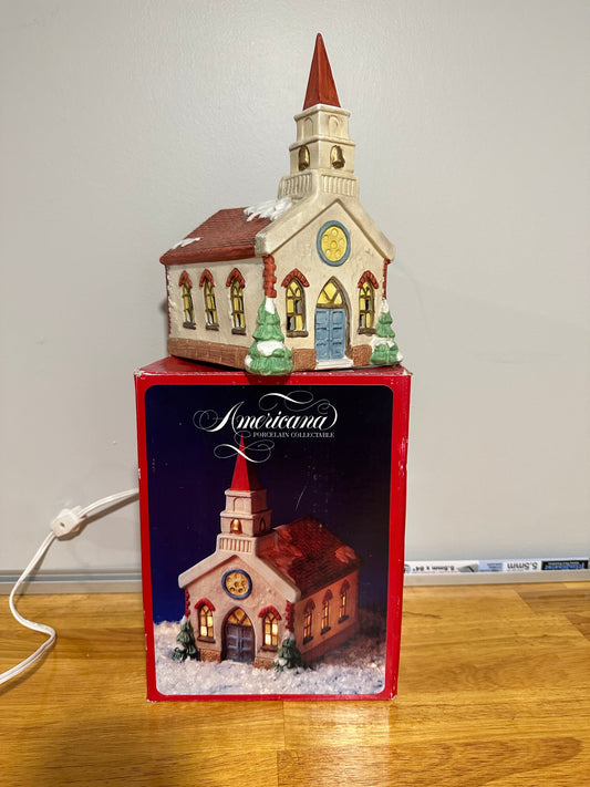 #186 Americana Porcelain Light-Up Village Church