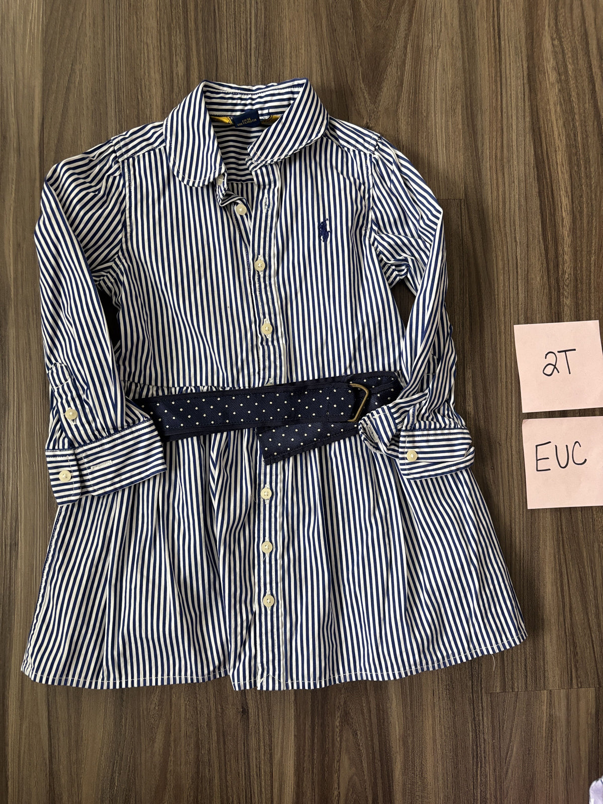 #138 - 2T EUC Polo Navy/White Striped Dress