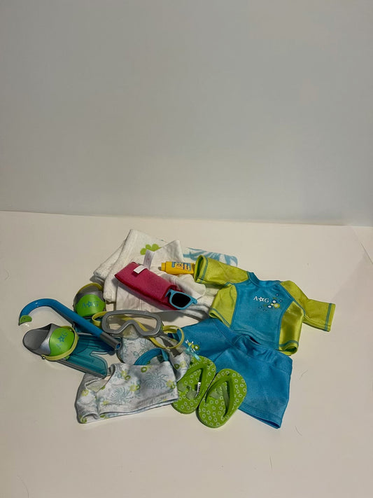 #121 American Girl Doll scuba and swim outfits with accessories, EUC