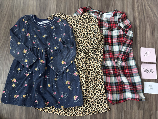 #138 - 3T VGUC Old Navy Dresses (navy floral, cheetah, red plaid) REDUCED