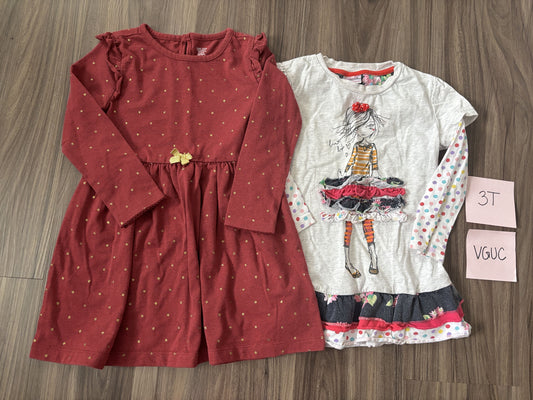 #138 - 3T VGUC Dresses (Rust polka dot + Girl Ruffle) REDUCED
