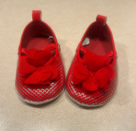 #200 Red Dress Shoes with Bow Girls 6-9m