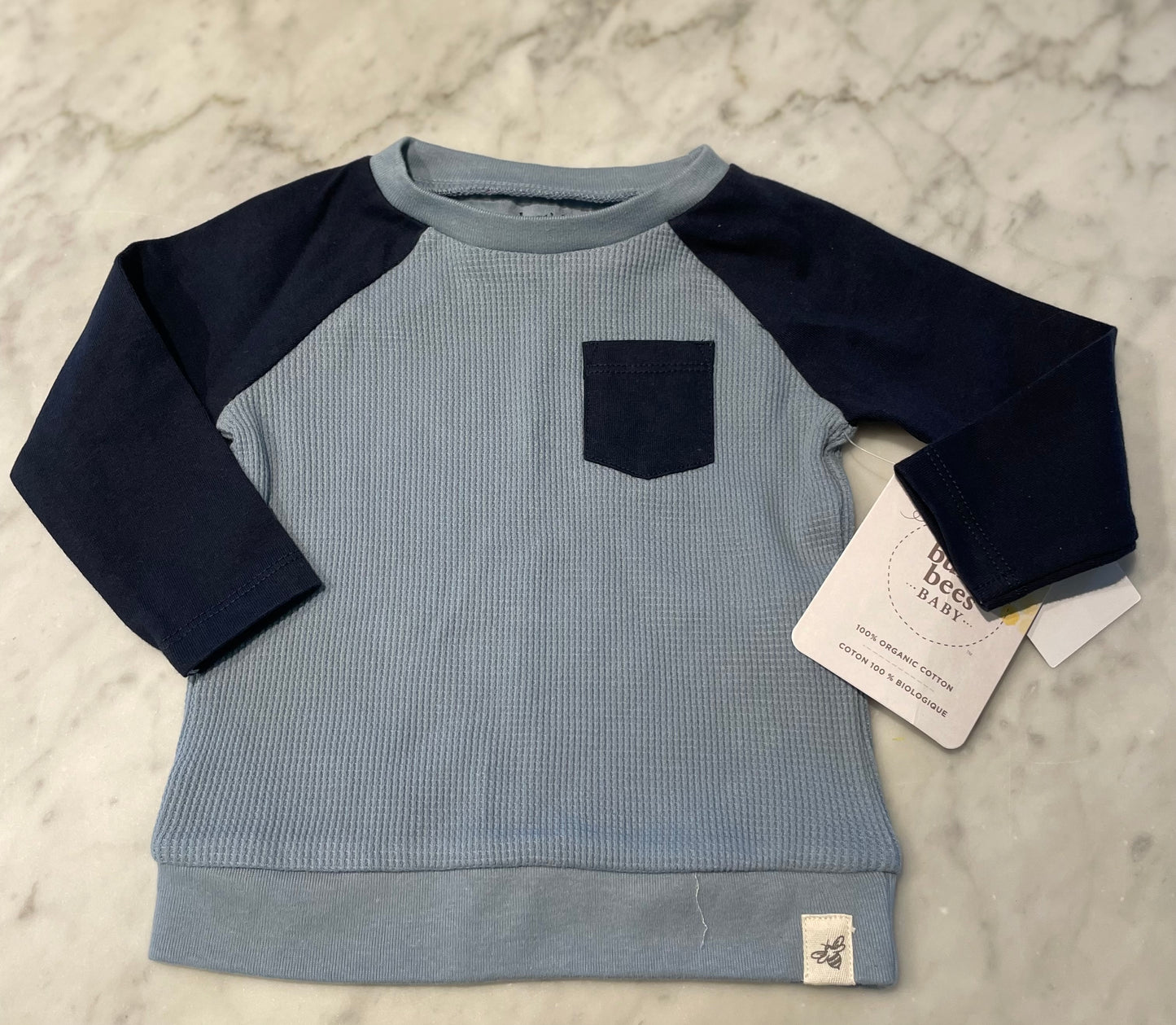 #52 - (1 of 2) Burt's Bees Baby Waffle Knit Baseball Tee - Size 3-6 Months - NEW - Boy Girls