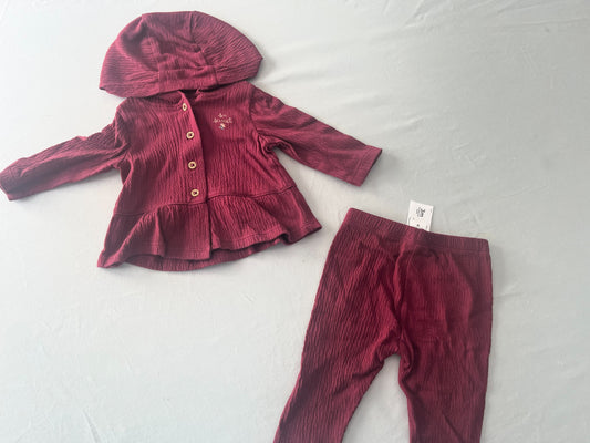 #211 REDUCED Carters 3m Maroon Button Shirt and Pants