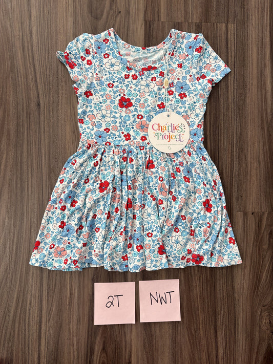 #77 - 2T - NWT Charlie's Project - Independence Floral (4th of July) SS Twirl Dress - Bamboo