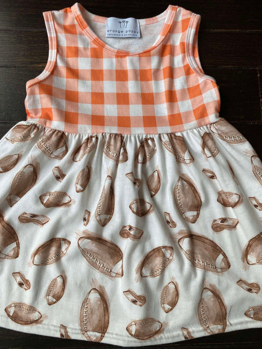 #117, Orange Poppy Boutique football dress, Girls 2T, VGUC