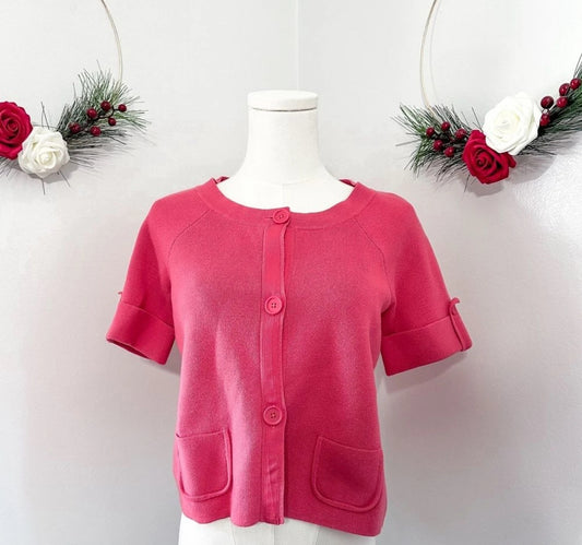 #111 Loft Womens Pink Short Sleeve Sweater Button Up Cardigan Small